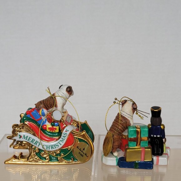 The Danbury Mint 2006 and 2008  English Bulldog Annual Christmas Ornaments Set 2 - Picture 4 of 16